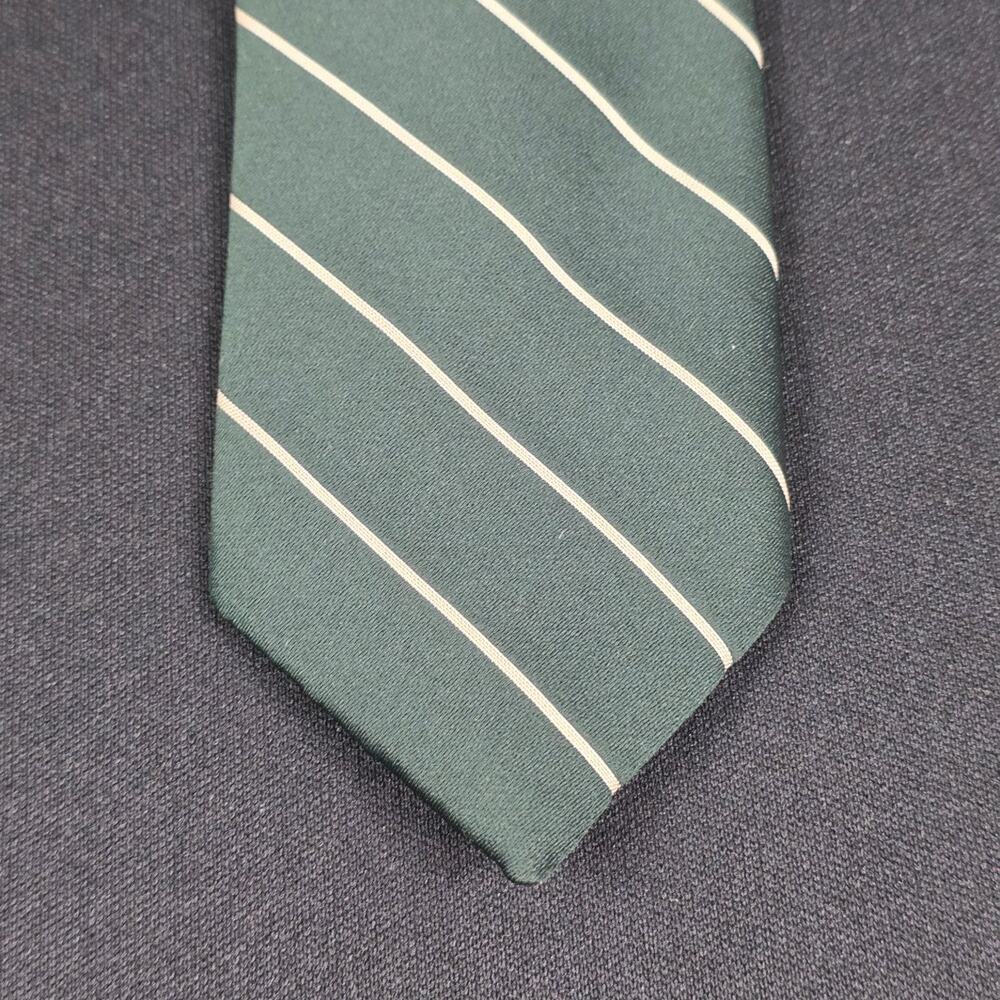 DESIGNER COLLECTION Men's Tie Dark Green Cream Striped Woven